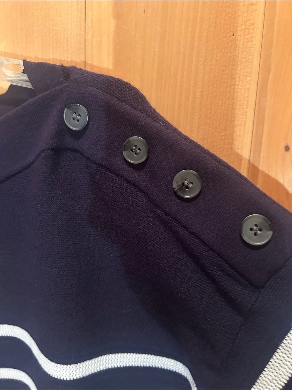 Free Assembly Striped Boatneck Sweater with Shoulder Buttons - Navy & White - Picture 2 of 5